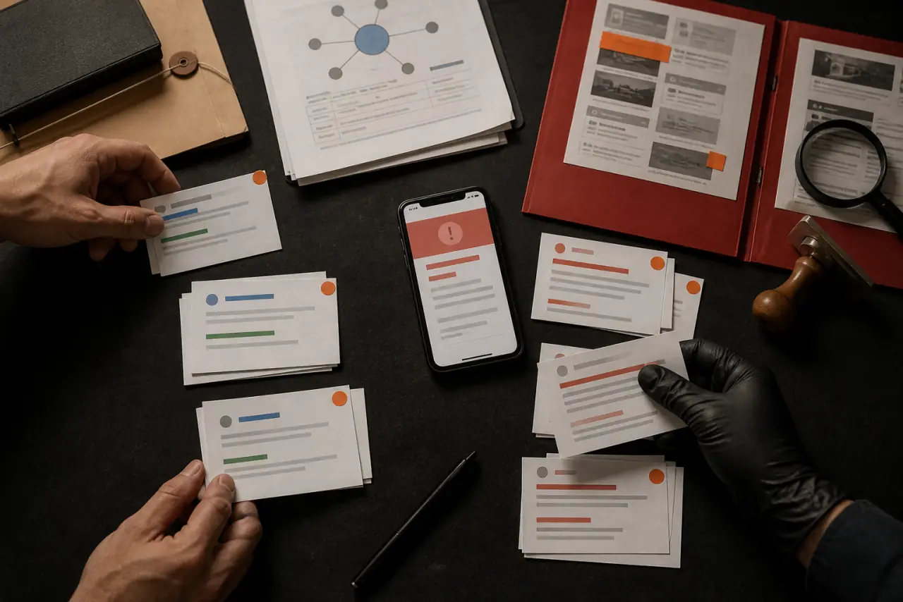 Brand incident response team sorting official evidence and suspicious search assets