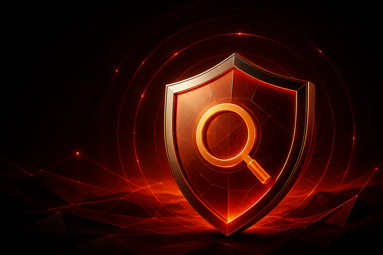 Search lens integrated into a shield representing brand search protection